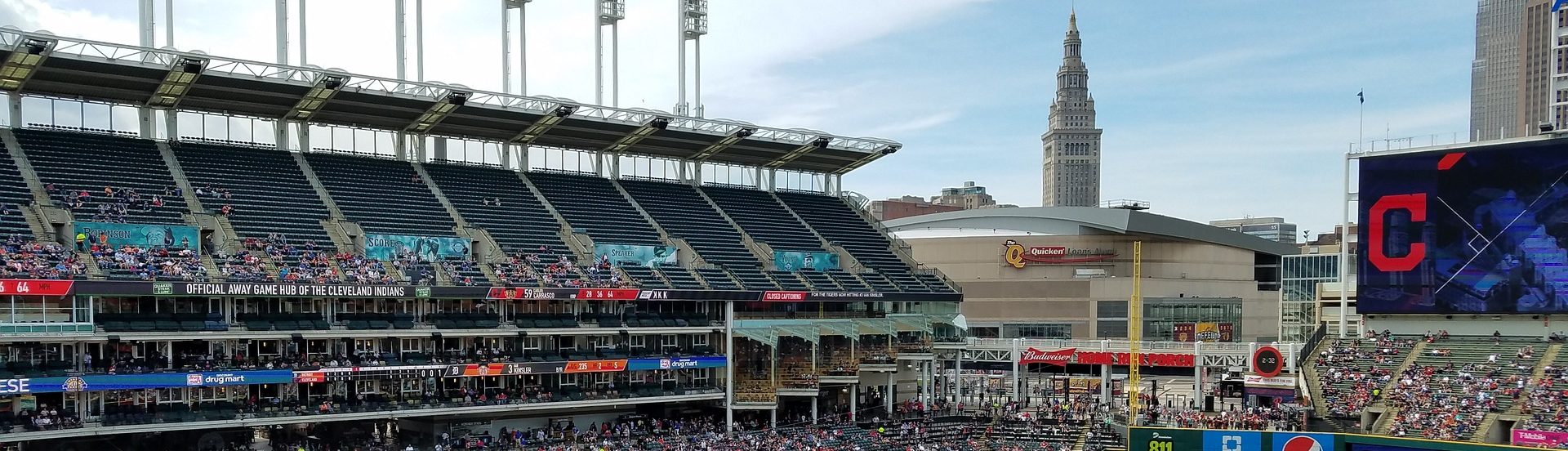 Jacobs field Cleveland Indians Playing Terminal Tower and Quicken Loans arena in background