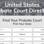 Screenshot of the United States Probate Court Directory showing options to pick your state, including Alabama, Alaska, Arizona, Arkansas, California, Colorado, and more.
